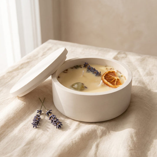 Bougie d’intention Réussite, coulée à la main en cire de soja dans un pot fait à l’atelier, Elixir de Lune
